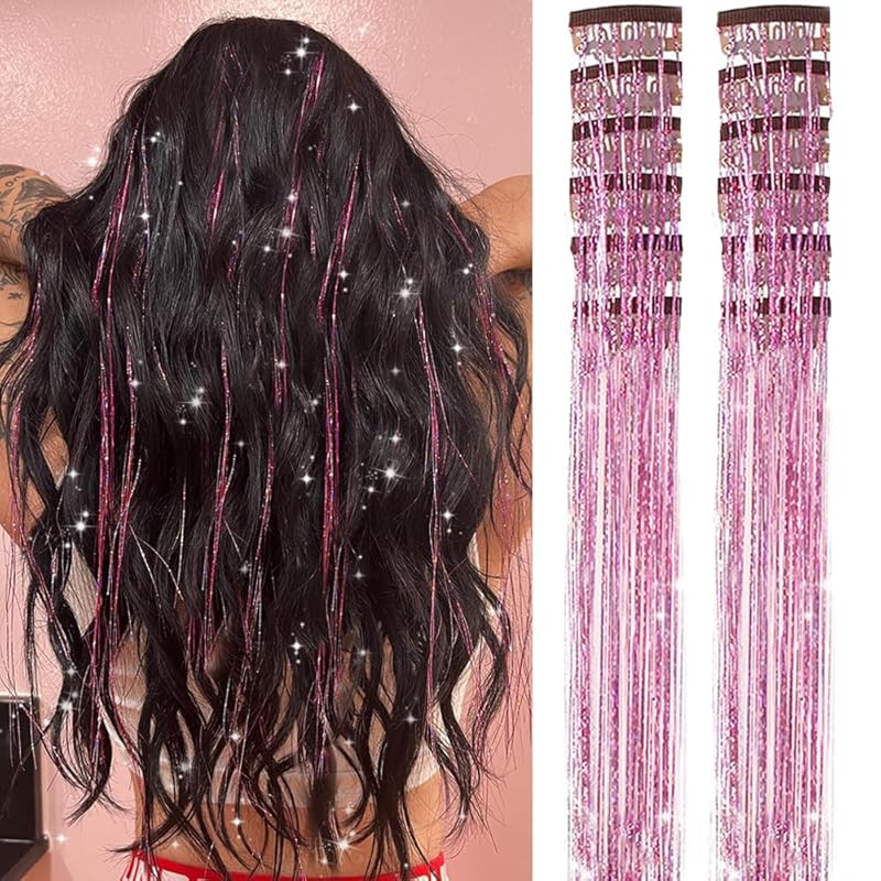 🌟 🌟Hair Tinsel Pack of 12 Pcs Colorful Glitter Hair Accessories 20 Inch Clip in Hair Tinsel Extensions Fairy Hair Accessories Party Kit for Women Girls Kids (12Pcs,Colorful#)