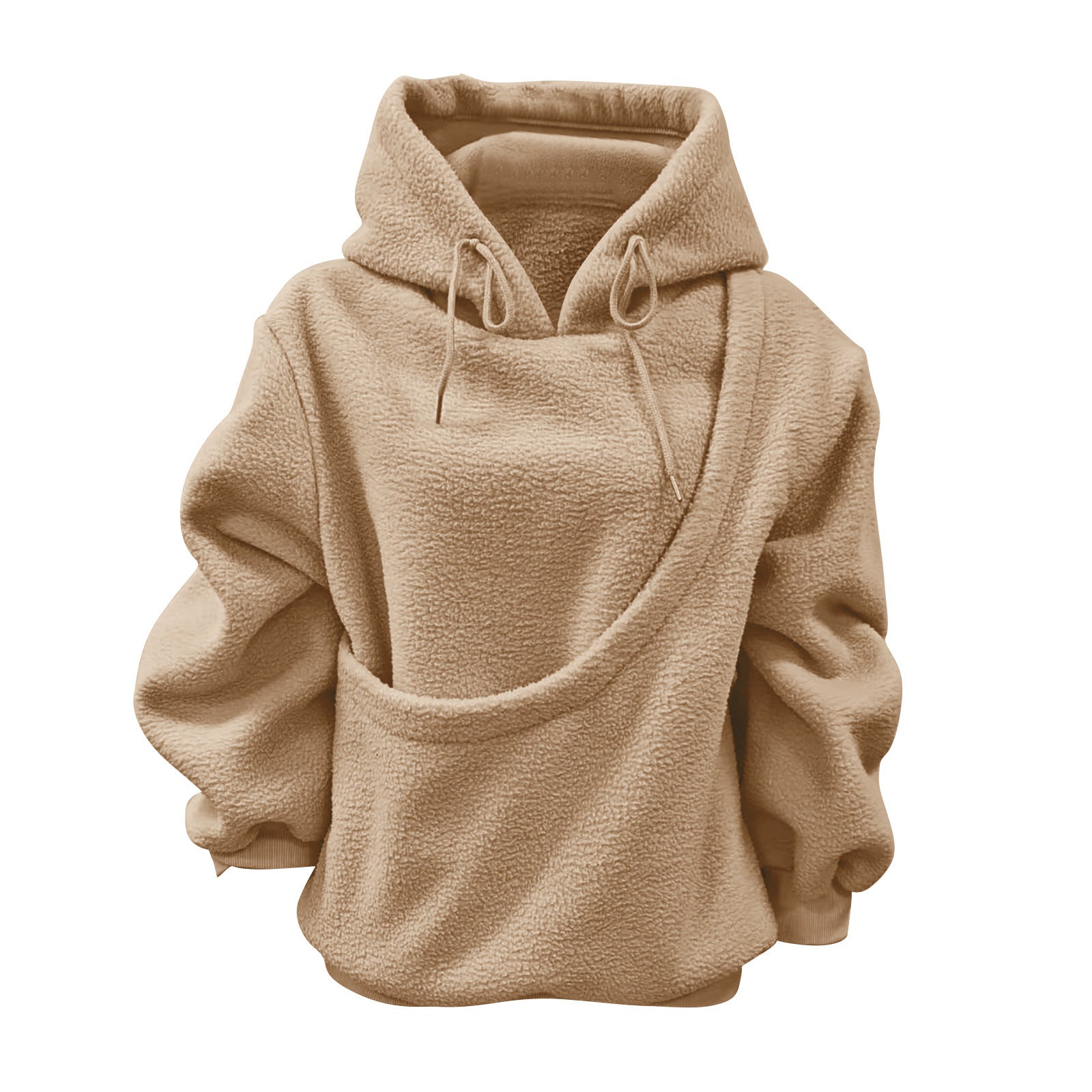 2025 new  Autumn Winter Solid Color Hooded Plush Pet Pocket Loose Pullover Sweatshirt for Women
