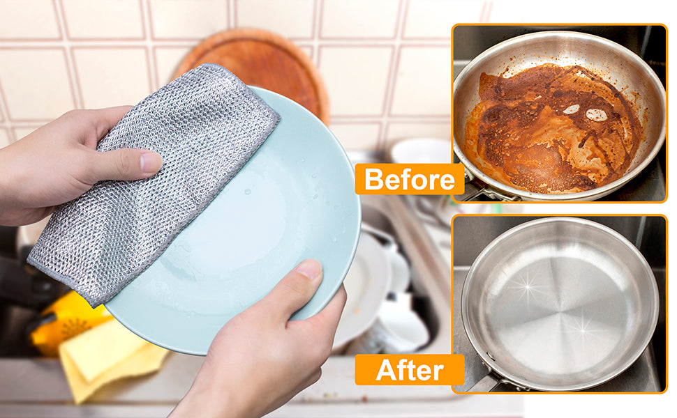 Non Scratch Wire Dishcloth, Multipurpose Wire Dishwashing Rag for Wet and Dry, Multifunctional Dish Rags for Washing Dishes, Reusable Steel Wool Scrubber for Kitchen Cleaning