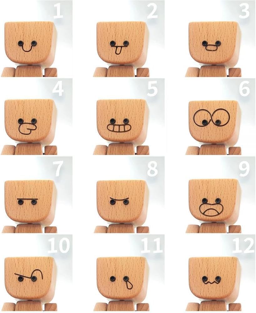 🌟🌟Shaking Wooden Man Figurine, Wooden Figure That Sways Handmade Car Dashboard Decorations, Charming Little Wood Figure That Sways with 12Pcs Magnetic Expressions Christmas Ornament Home/Office Gift