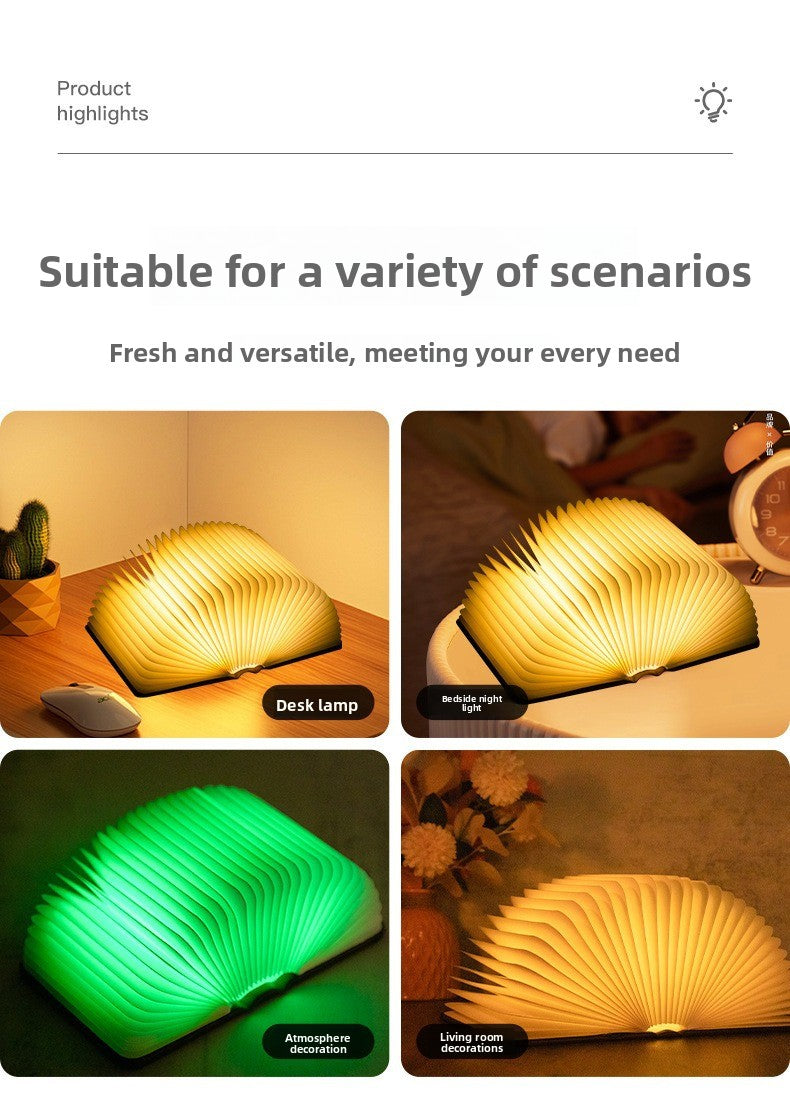 🌟🌟Foldable Book Light Eye Protection Night Light USB Dimmable Walnut Base Portable Table Lamp Lantern Bedside Ambient Light