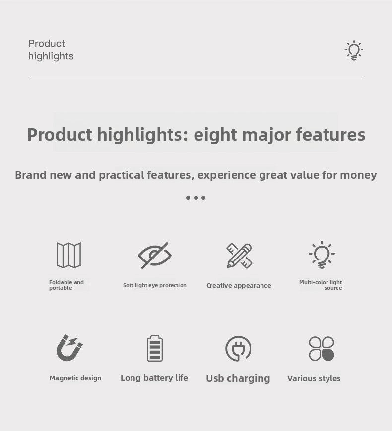 🌟🌟Foldable Book Light Eye Protection Night Light USB Dimmable Walnut Base Portable Table Lamp Lantern Bedside Ambient Light