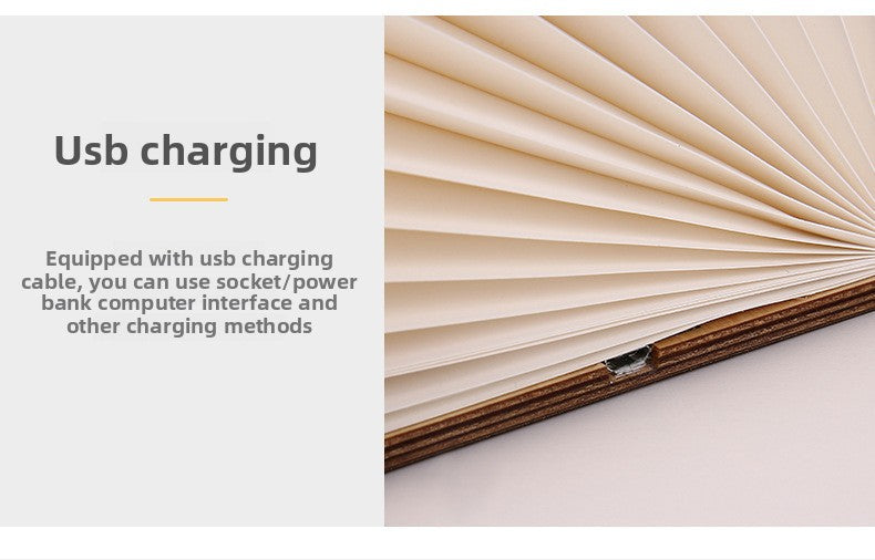 🌟🌟Foldable Book Light Eye Protection Night Light USB Dimmable Walnut Base Portable Table Lamp Lantern Bedside Ambient Light