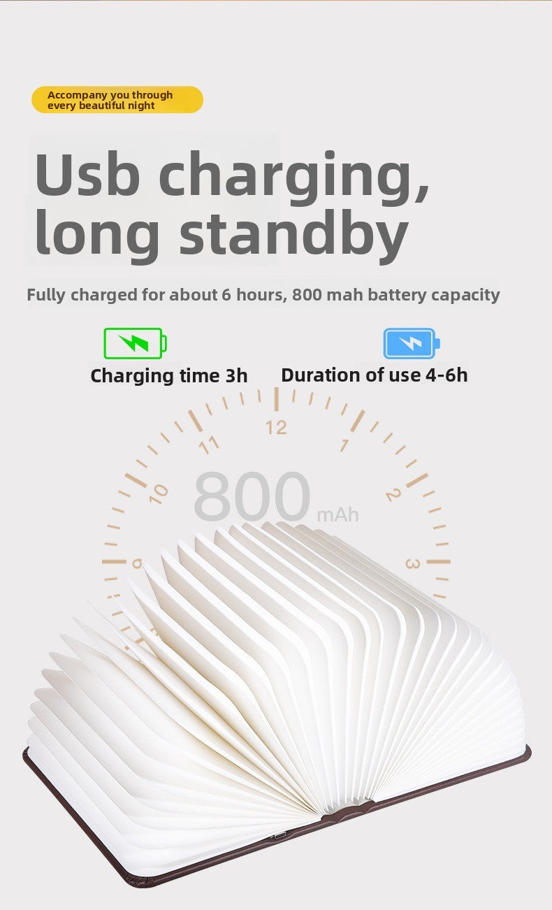 🌟🌟Foldable Book Light Eye Protection Night Light USB Dimmable Walnut Base Portable Table Lamp Lantern Bedside Ambient Light