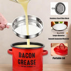 🌟🌟Bacon Grease Container, 46 Oz Enamel Bacon Grease Container with Strainer, and Food-Grade Silicone Spatula, for Filtering Out, Storing and Recycling (White)