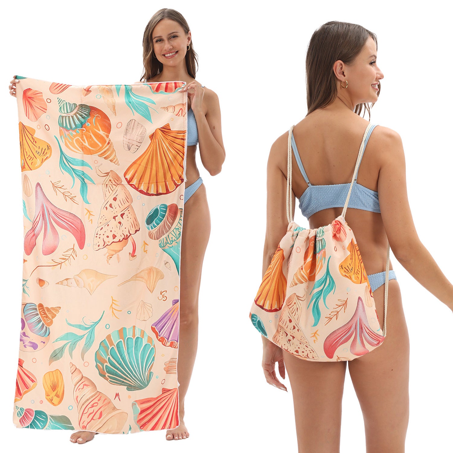 2-in-1 Foldable Beach Towel Printed Bath Towel Integrated Beach Towel Integrated Bag Storage