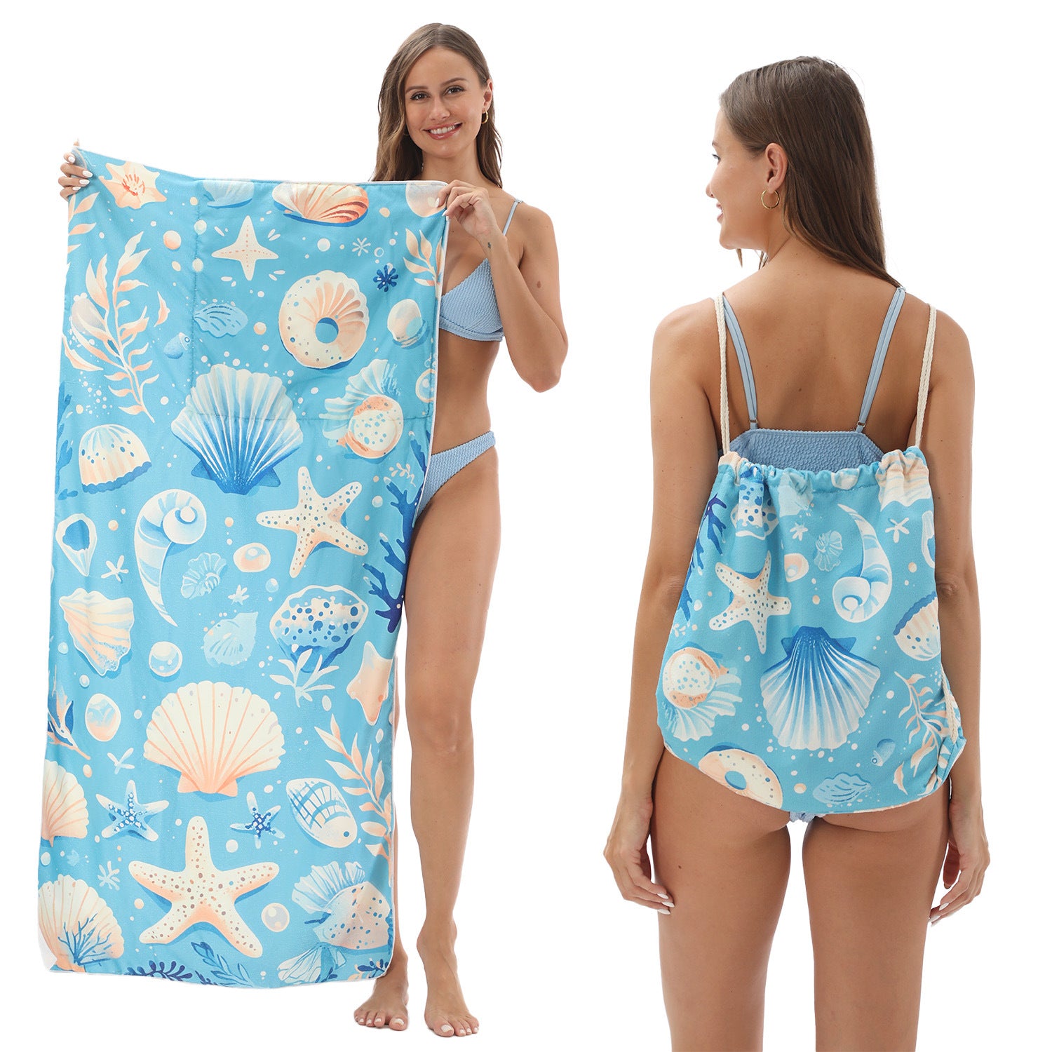 2-in-1 Foldable Beach Towel Printed Bath Towel Integrated Beach Towel Integrated Bag Storage