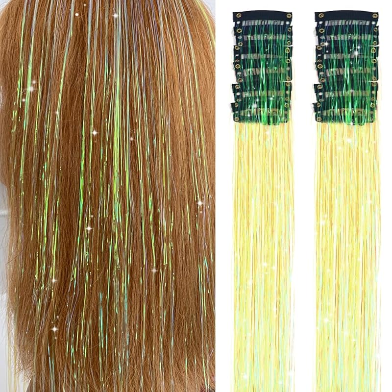 🌟 🌟Hair Tinsel Pack of 12 Pcs Colorful Glitter Hair Accessories 20 Inch Clip in Hair Tinsel Extensions Fairy Hair Accessories Party Kit for Women Girls Kids (12Pcs,Colorful#)