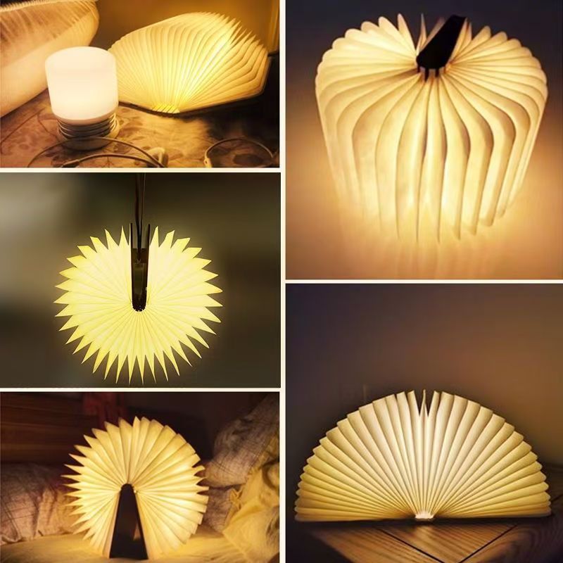 🌟🌟Foldable Book Light Eye Protection Night Light USB Dimmable Walnut Base Portable Table Lamp Lantern Bedside Ambient Light