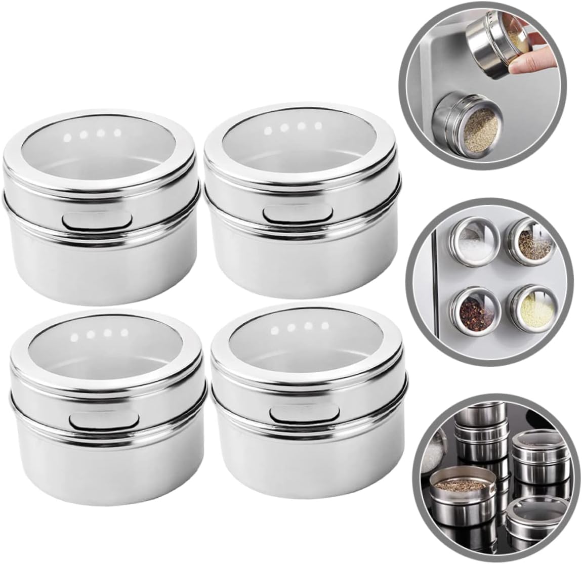 🌟 🌟Visible Window Spice Containers Lids 4 Pack Magnetic Condiment