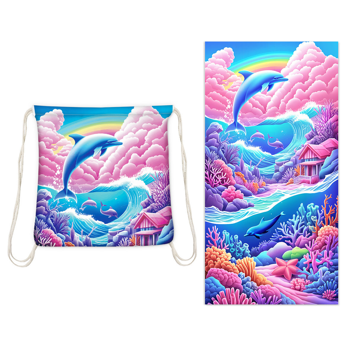 2-in-1 Foldable Beach Towel Printed Bath Towel Integrated Beach Towel Integrated Bag Storage