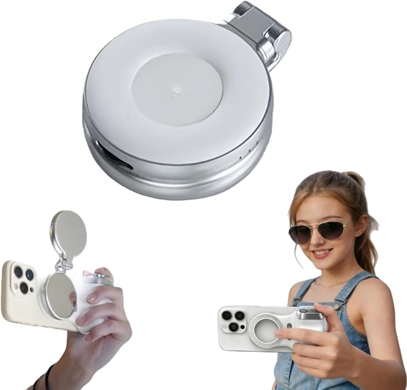🌟 🌟Magnetic Phone Camera Grip, Ergonomic Phone Grip with Detachable Remote Shutter and Fill Light