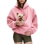 2025 new  Autumn Winter Solid Color Hooded Plush Pet Pocket Loose Pullover Sweatshirt for Women