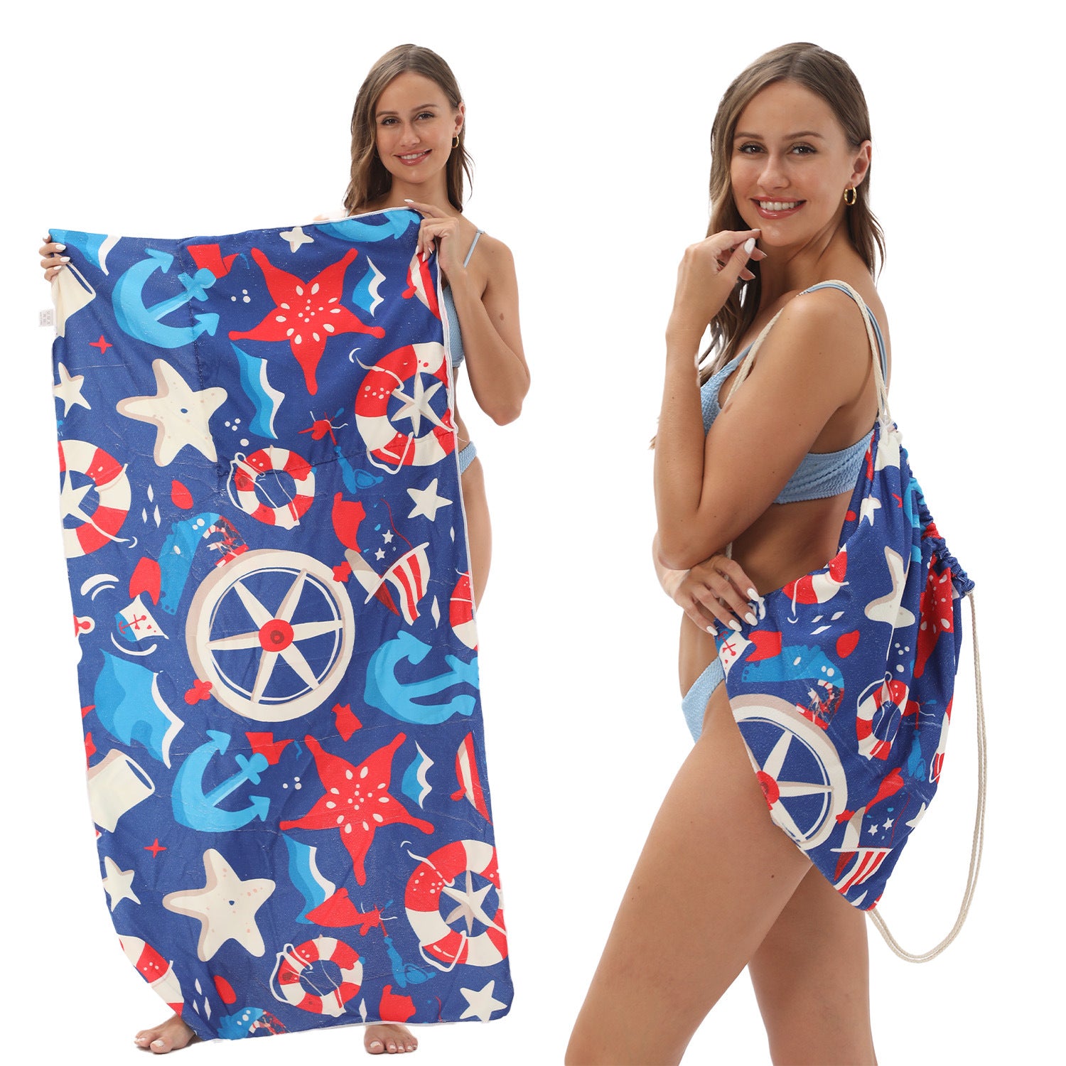 2-in-1 Foldable Beach Towel Printed Bath Towel Integrated Beach Towel Integrated Bag Storage