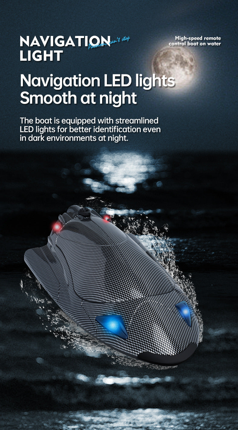 FY011Carbon Fiber Pattern Speedboat2.4G Full Scale Remote Control with Lights, Flip and Reset Electric High-Speed Water-Cooled Turbine Jet Boat