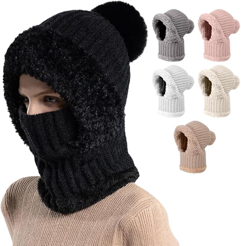 🌟🌟Three-in-One Cold-Proof Knitted Hat，New Women's Autumn and Winter Windproof Scarf Balaclava Hat（Khaki）