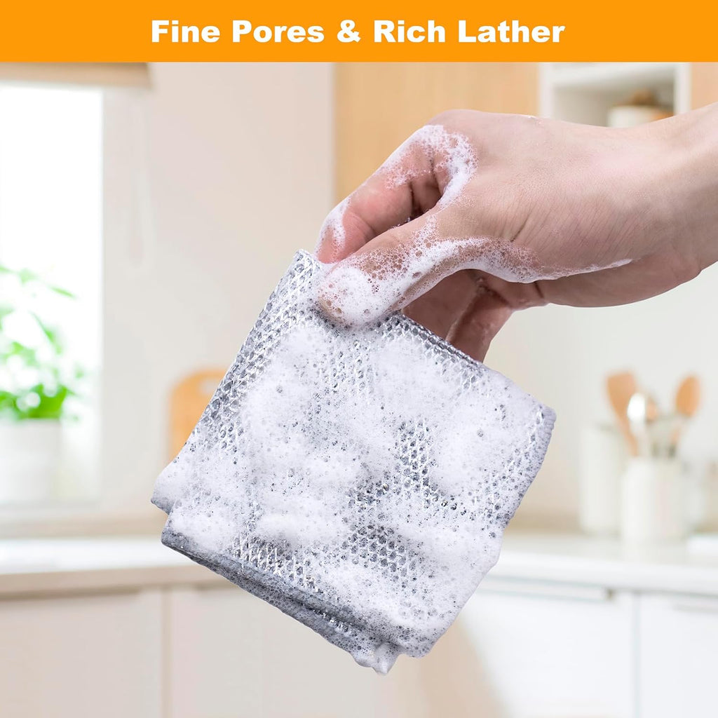 Non Scratch Wire Dishcloth, Multipurpose Wire Dishwashing Rag for Wet and Dry, Multifunctional Dish Rags for Washing Dishes, Reusable Steel Wool Scrubber for Kitchen Cleaning