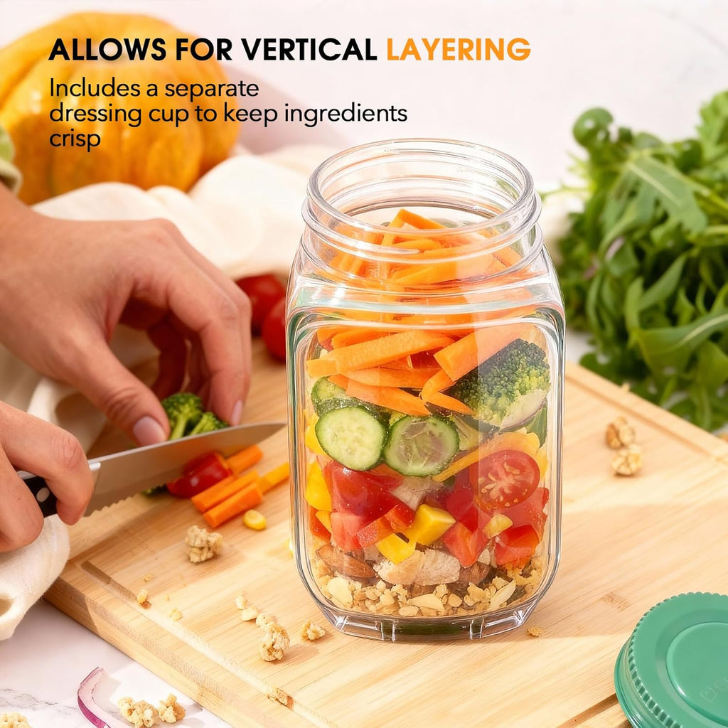 🌟 🌟The Original Salad Pod - Salad Pod Mason Jar Side Open with Leakproof Dressing Compartment,Microwave-safe, dishwasher-safe, and freezer-safe,Suitable for Home, Outdoor, Travel and Party