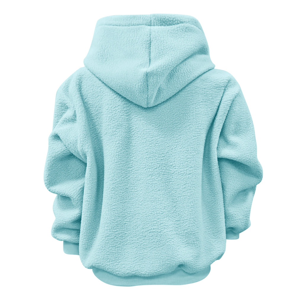 2025 new  Autumn Winter Solid Color Hooded Plush Pet Pocket Loose Pullover Sweatshirt for Women