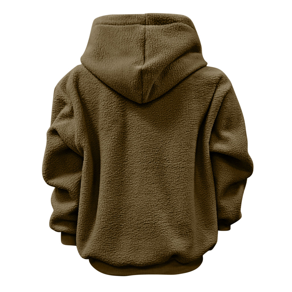 2025 new  Autumn Winter Solid Color Hooded Plush Pet Pocket Loose Pullover Sweatshirt for Women