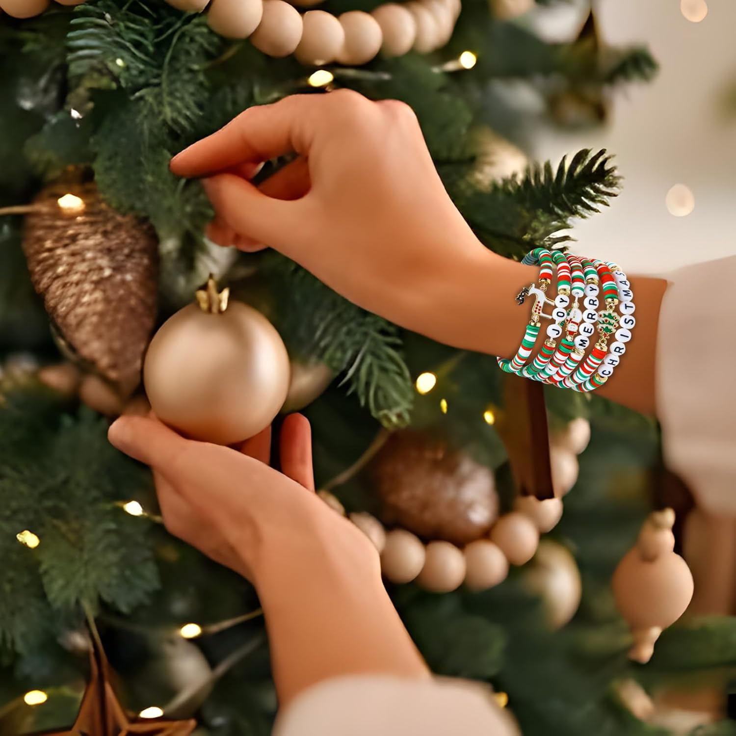 6 Pack Christmas Bracelets: Joy & Merry Candy-Style Stacks for Women & Teens - Perfect Christmas Gifts - Age 3 to Adult